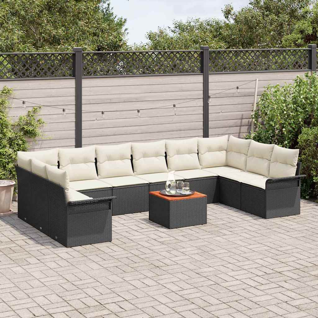 Havesofa Sæt 11 stk. 10-Antal sæder Sort og Cream polyrattan