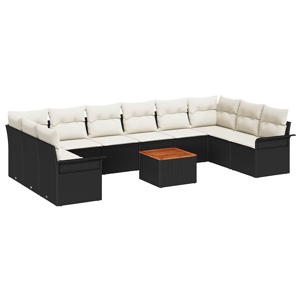 Havesofa Sæt 11 stk. 10-Antal sæder Sort og Cream polyrattan