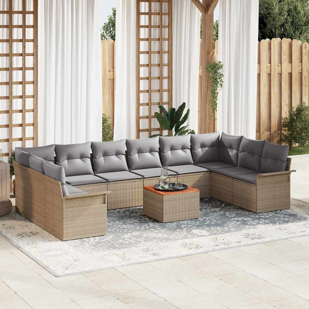 Havesofa Sæt 11 stk. 10-Antal sæder Beige og lys grå polyrattan