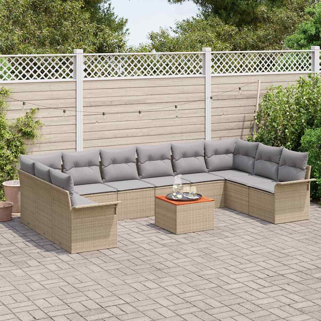 Havesofa Sæt 11 stk. 10-Antal sæder Beige og lys grå polyrattan