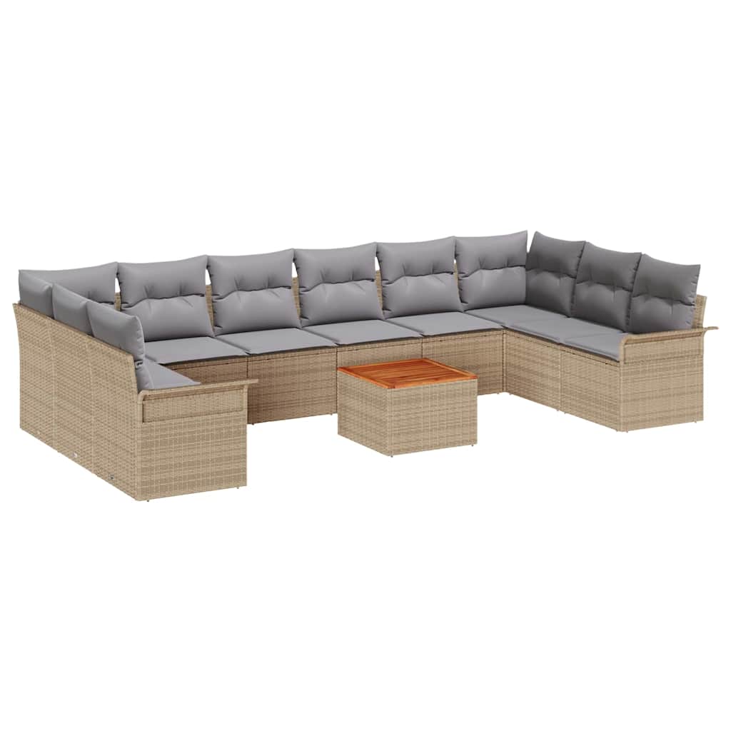 Havesofa Sæt 11 stk. 10-Antal sæder Beige og lys grå polyrattan