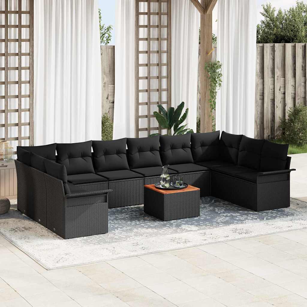 Havesofa Sæt 11 stk. 10-Antal sæder Sort polyrattan