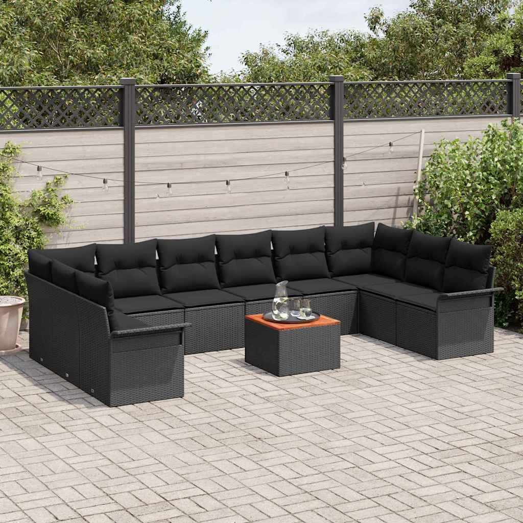 Havesofa Sæt 11 stk. 10-Antal sæder Sort polyrattan