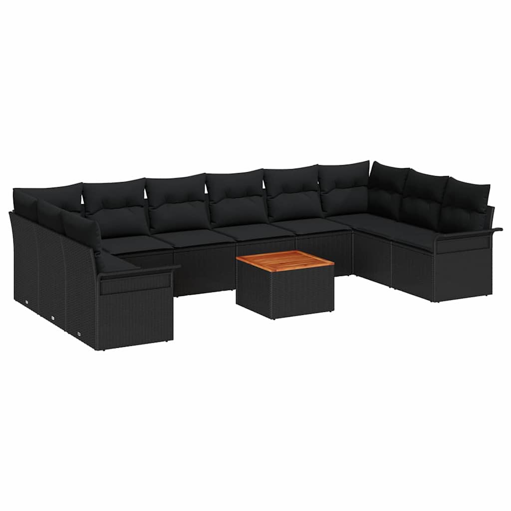 Havesofa Sæt 11 stk. 10-Antal sæder Sort polyrattan
