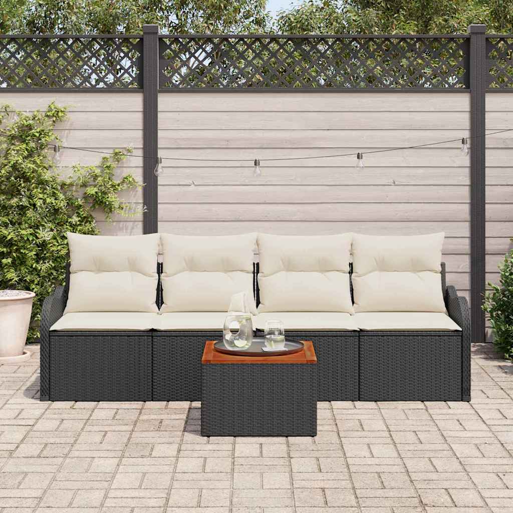 Havesofa Sæt 5 stk. 4-Antal sæder Sort og Cream polyrattan