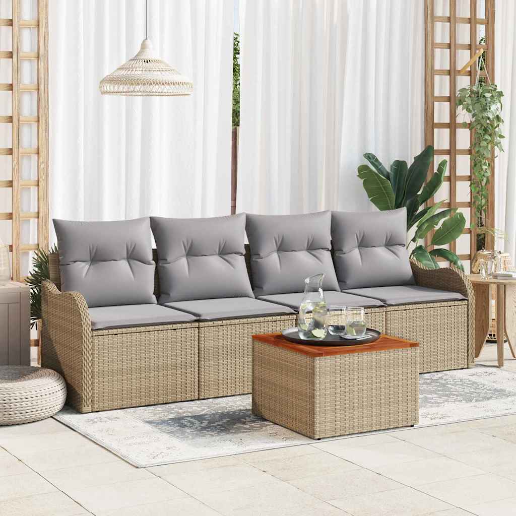 Havesofa Sæt 5 stk. 4-Antal sæder Beige og lys grå polyrattan