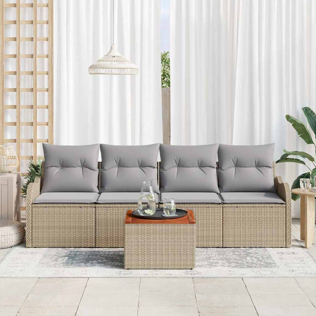 Havesofa Sæt 5 stk. 4-Antal sæder Beige og lys grå polyrattan