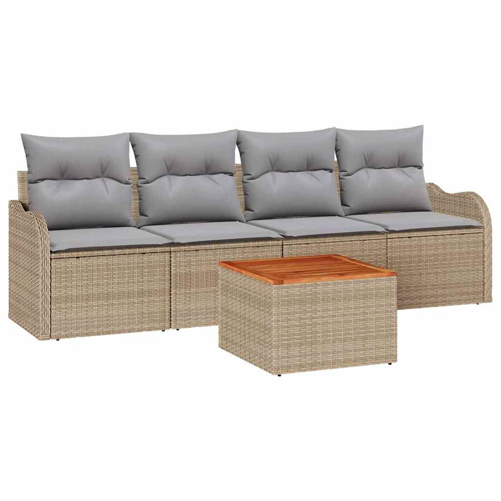 Havesofa Sæt 5 stk. 4-Antal sæder Beige og lys grå polyrattan