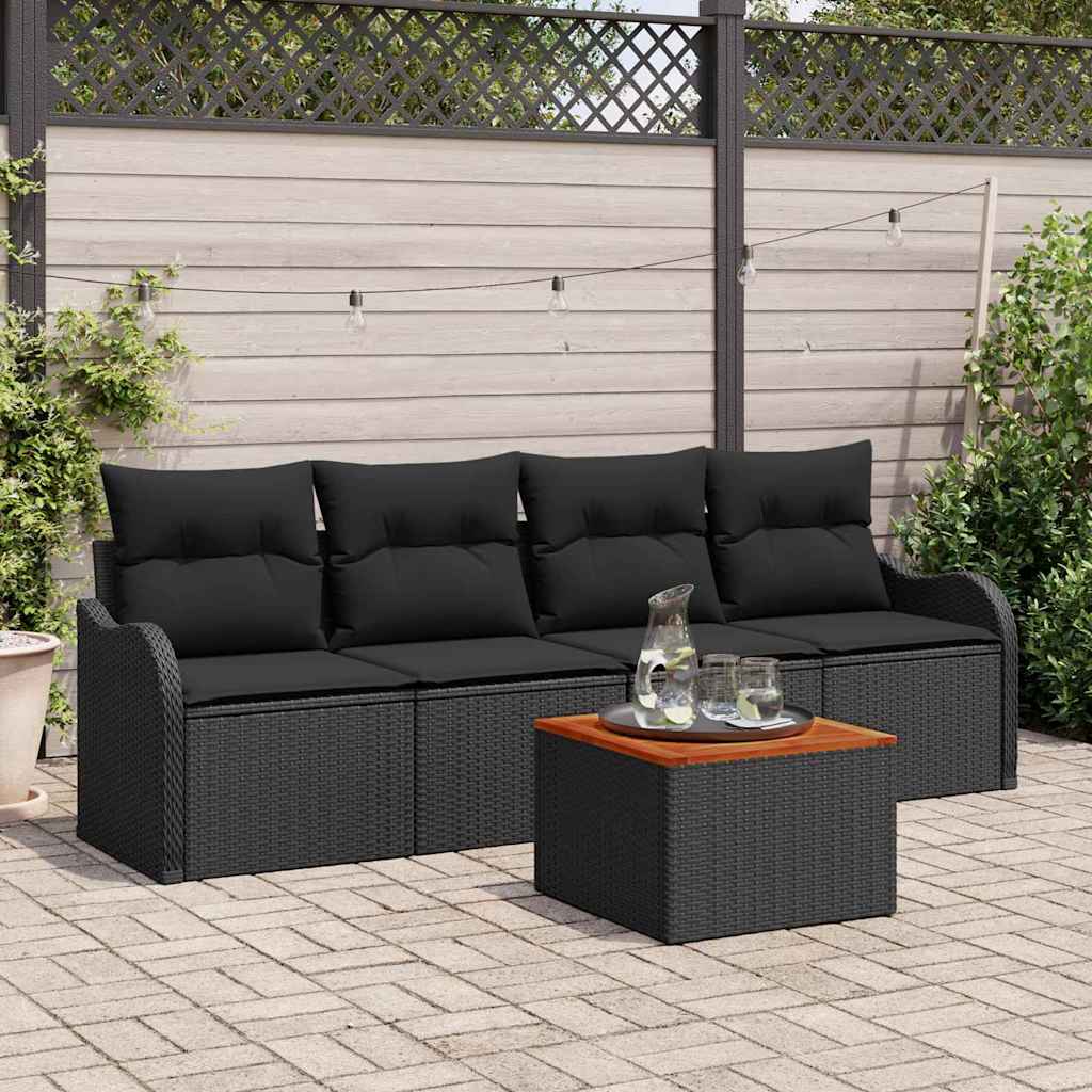 Havesofa Sæt 5 stk. 4-Antal sæder Sort polyrattan