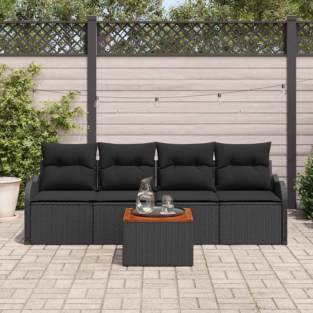 Havesofa Sæt 5 stk. 4-Antal sæder Sort polyrattan