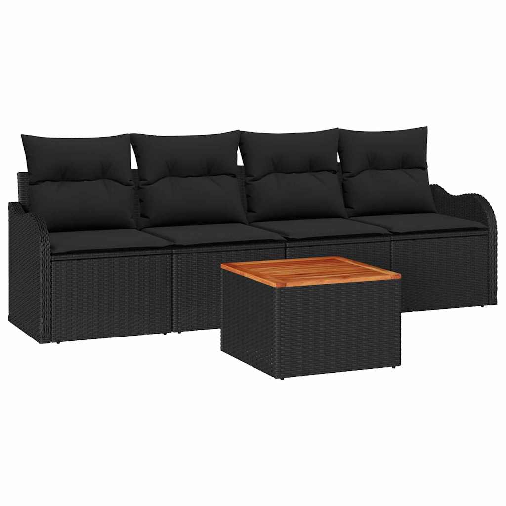 Havesofa Sæt 5 stk. 4-Antal sæder Sort polyrattan