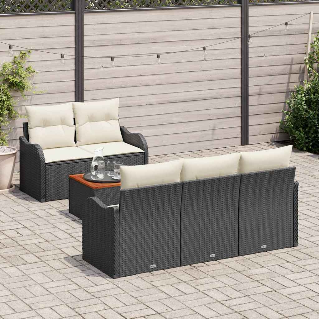 Havesofa Sæt 6 stk. 5-Antal sæder Sort og Cream polyrattan