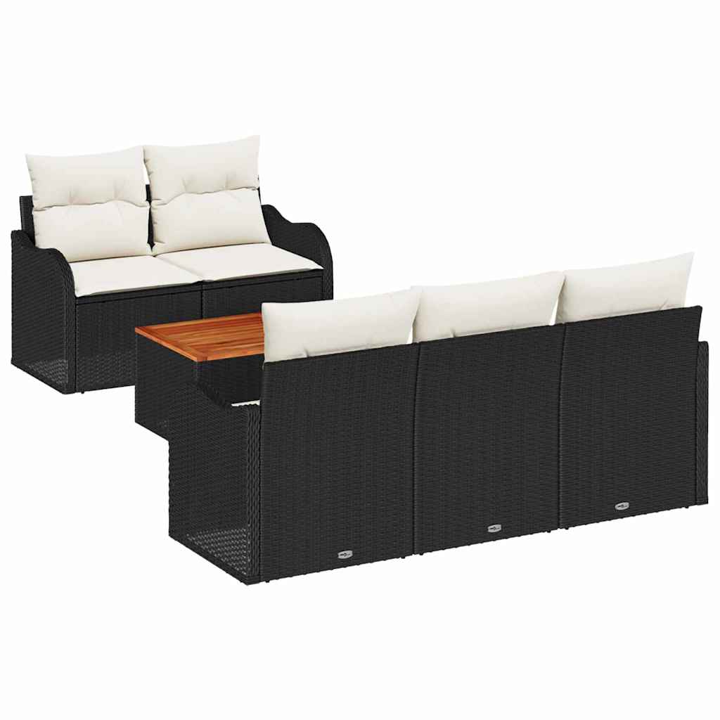 Havesofa Sæt 6 stk. 5-Antal sæder Sort og Cream polyrattan