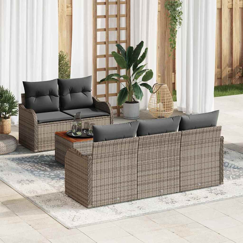 Havesofa Sæt 6 stk. 5-Antal sæder Grå polyrattan