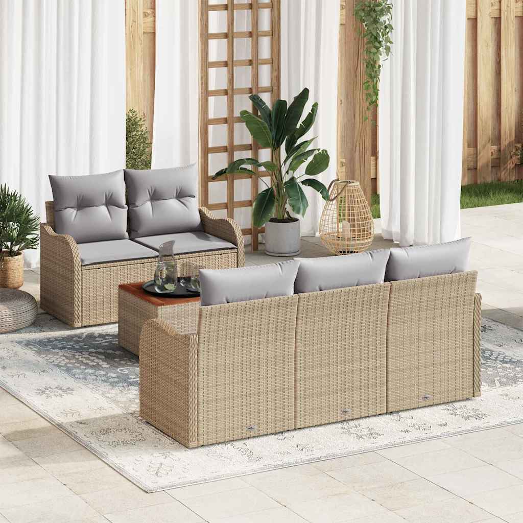 Havesofa Sæt 6 stk. 5-Antal sæder Beige og lys grå polyrattan