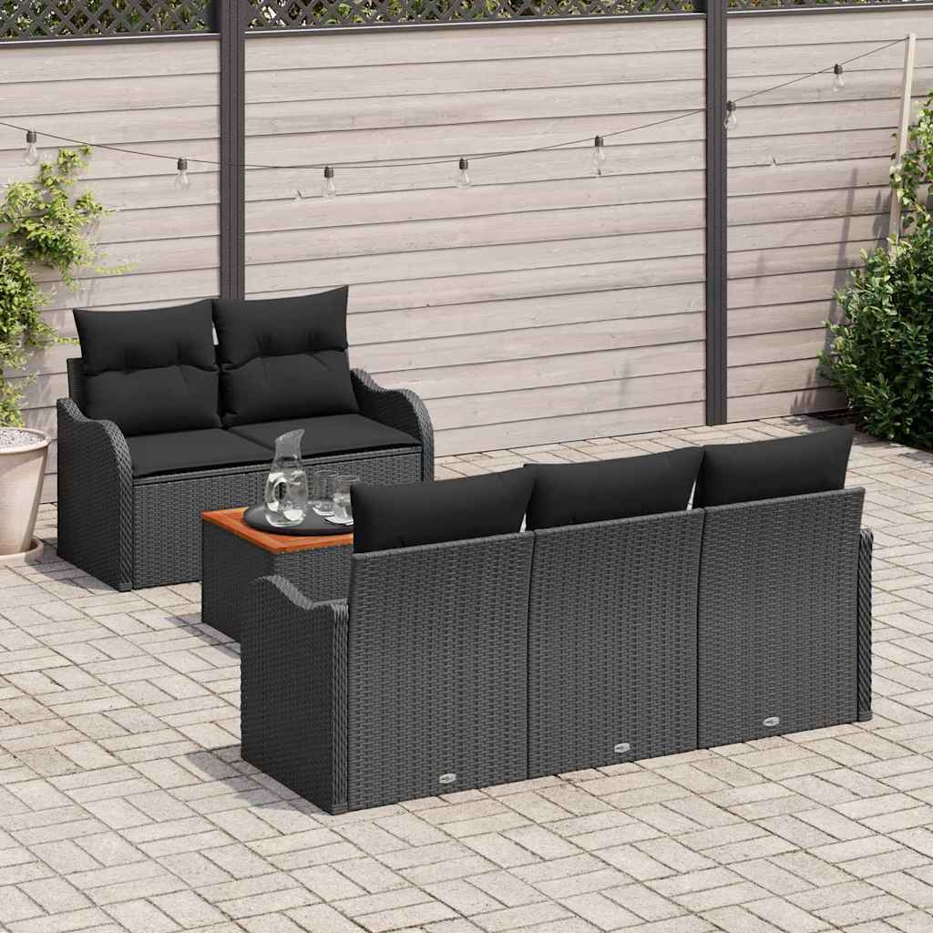 Havesofa Sæt 6 stk. 5-Antal sæder Sort polyrattan