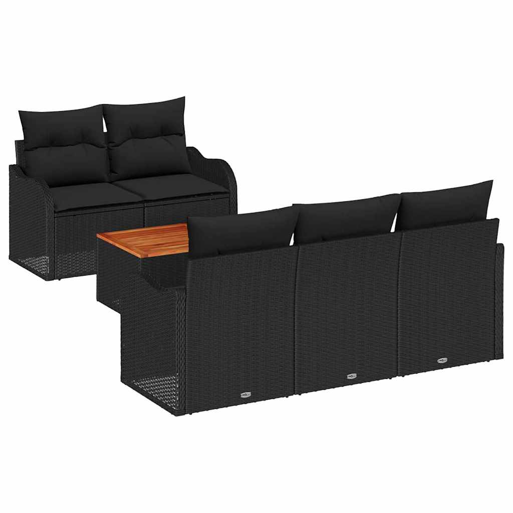 Havesofa Sæt 6 stk. 5-Antal sæder Sort polyrattan