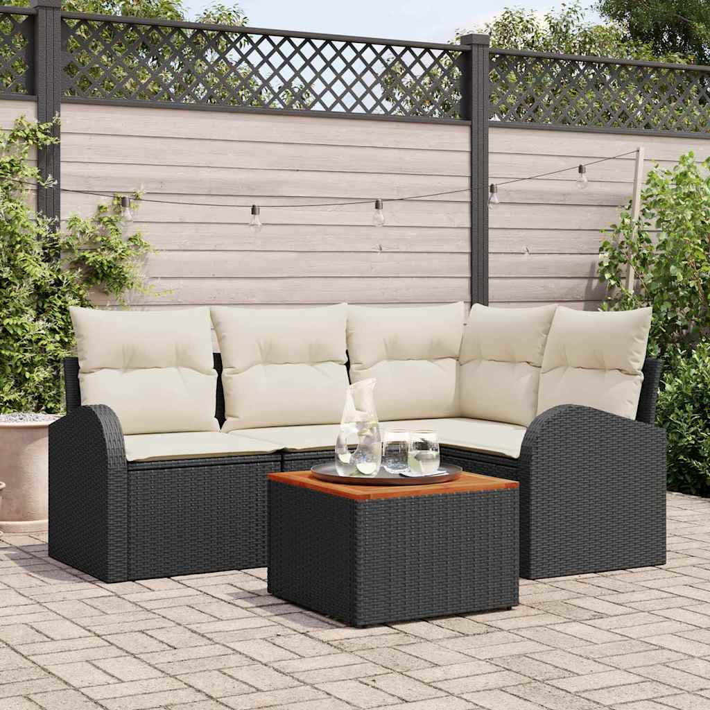 Havesofa Sæt 5 stk. Sort og Cream polyrattan