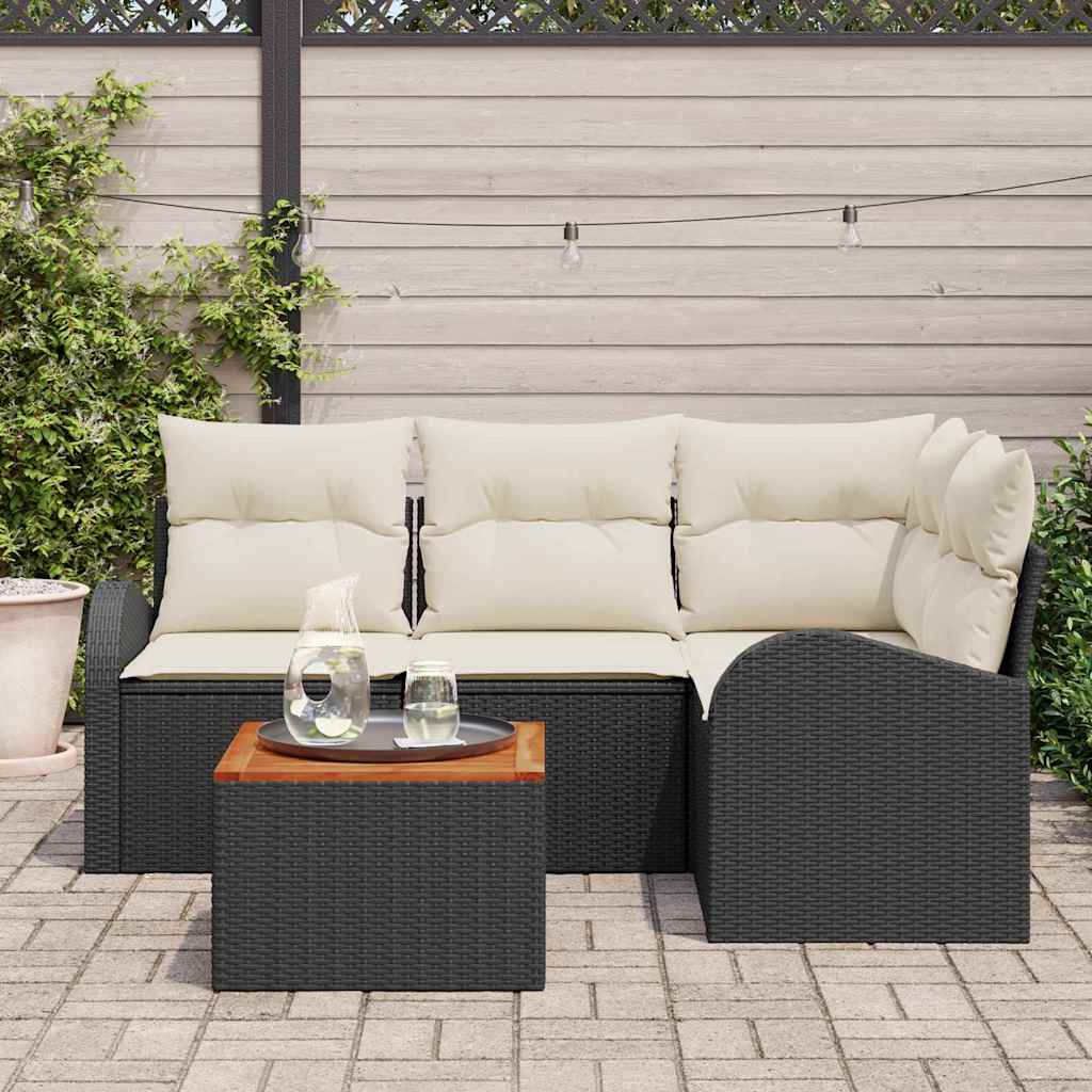 Havesofa Sæt 5 stk. Sort og Cream polyrattan