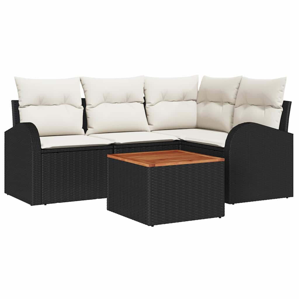 Havesofa Sæt 5 stk. Sort og Cream polyrattan