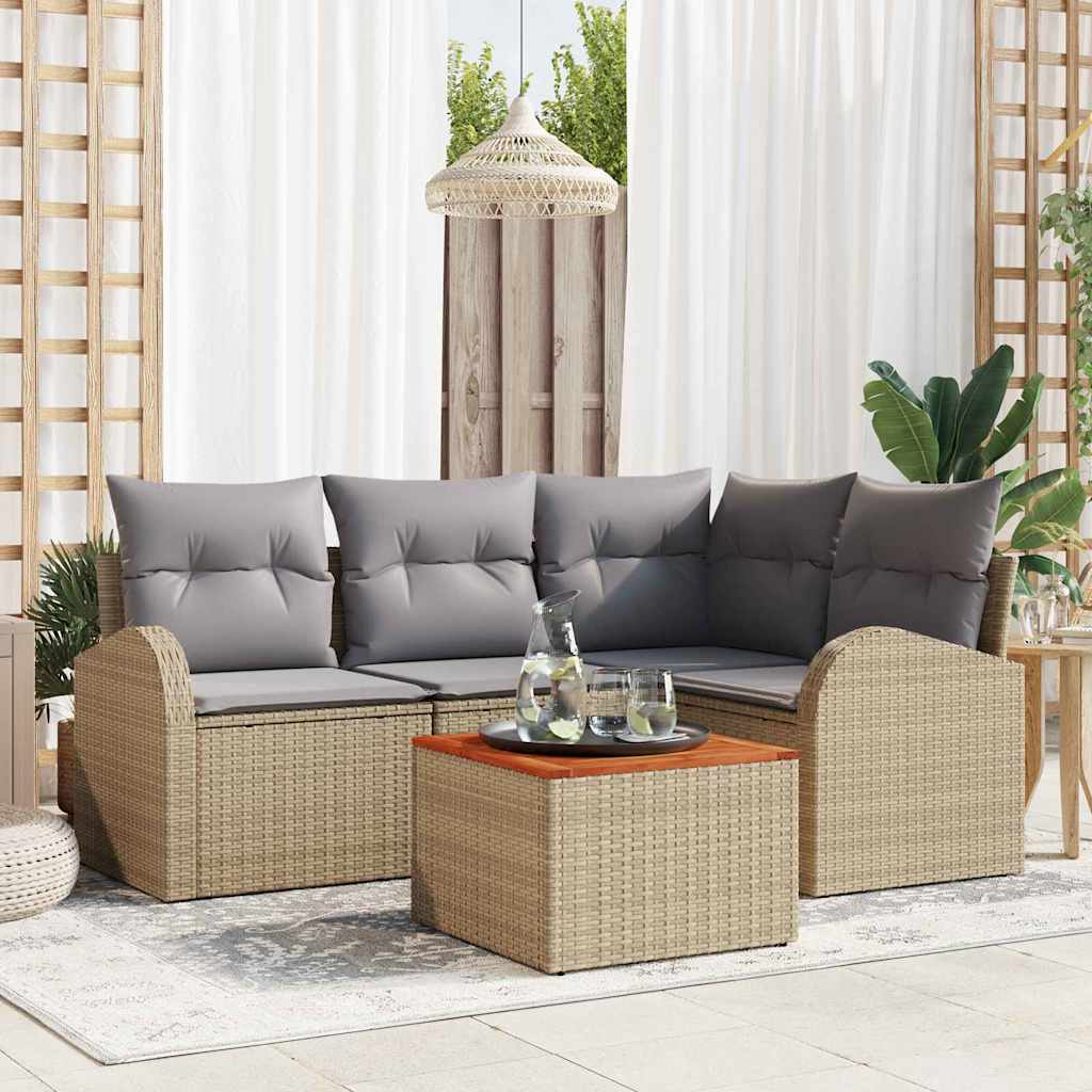 Havesofa Sæt 5 stk. Beige og lys grå polyrattan