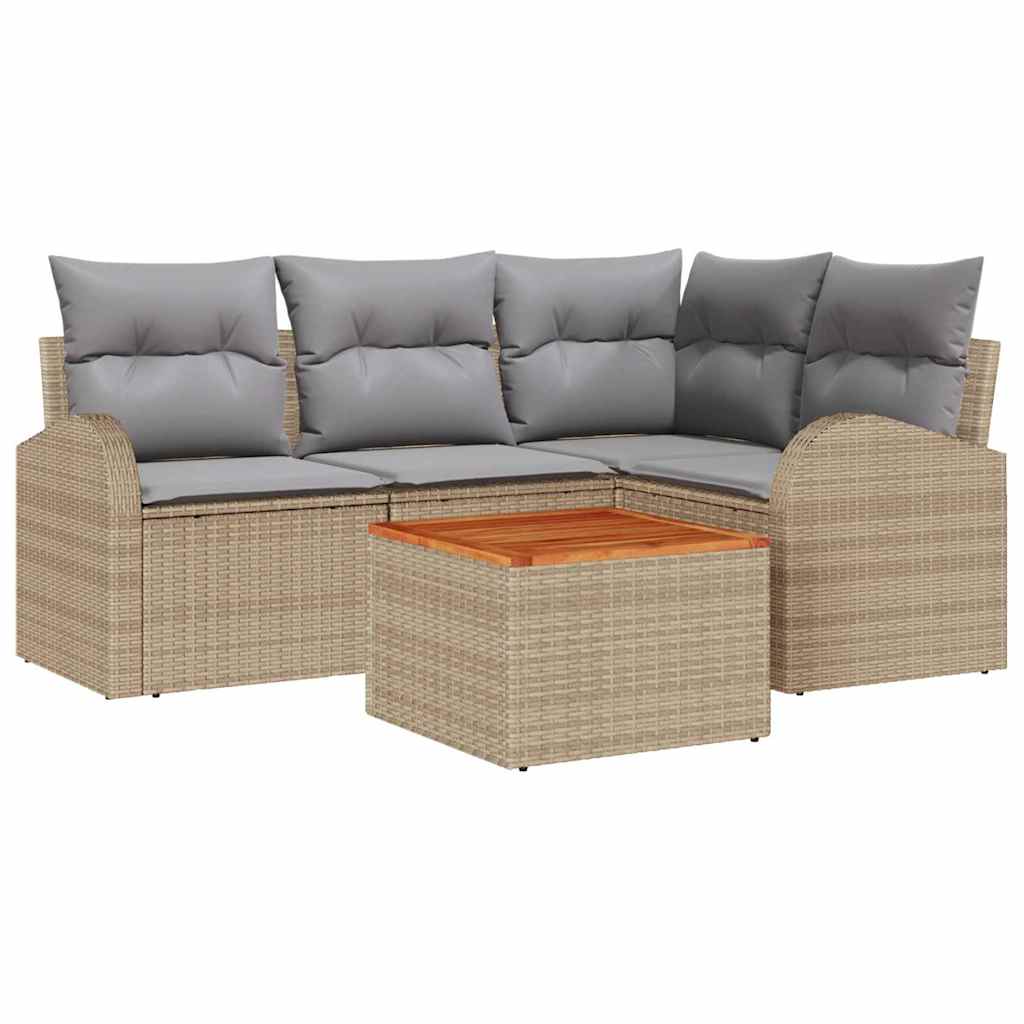 Havesofa Sæt 5 stk. Beige og lys grå polyrattan