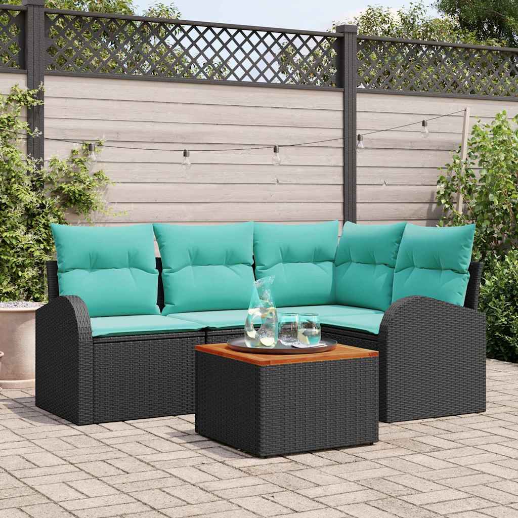 Havesofa Sæt 5 stk. Sort og turkis polyrattan