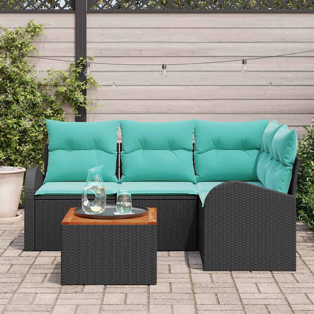 Havesofa Sæt 5 stk. Sort og turkis polyrattan