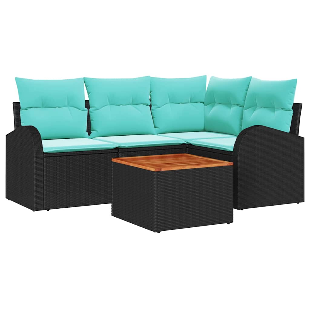 Havesofa Sæt 5 stk. Sort og turkis polyrattan
