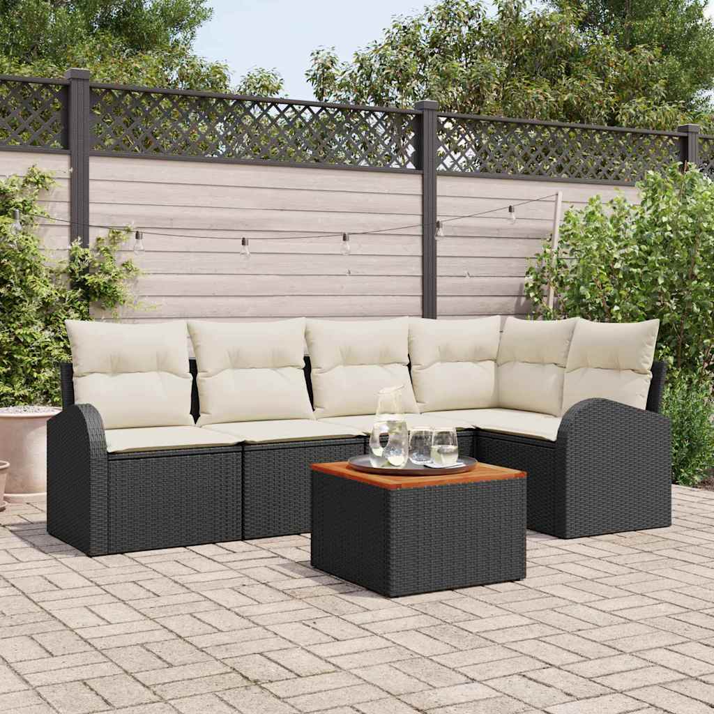 Havesofa Sæt 6 stk. Sort og Cream polyrattan