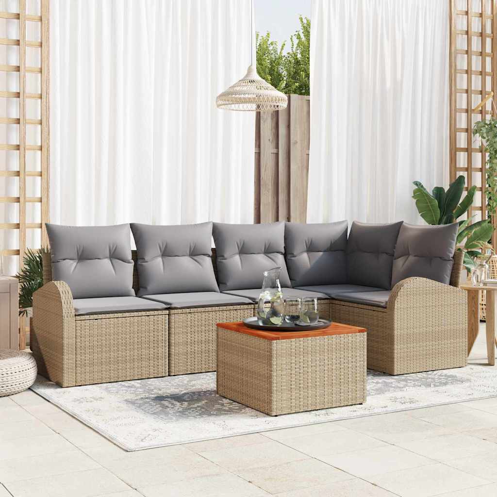 Havesofa Sæt 6 stk. Beige og lys grå polyrattan