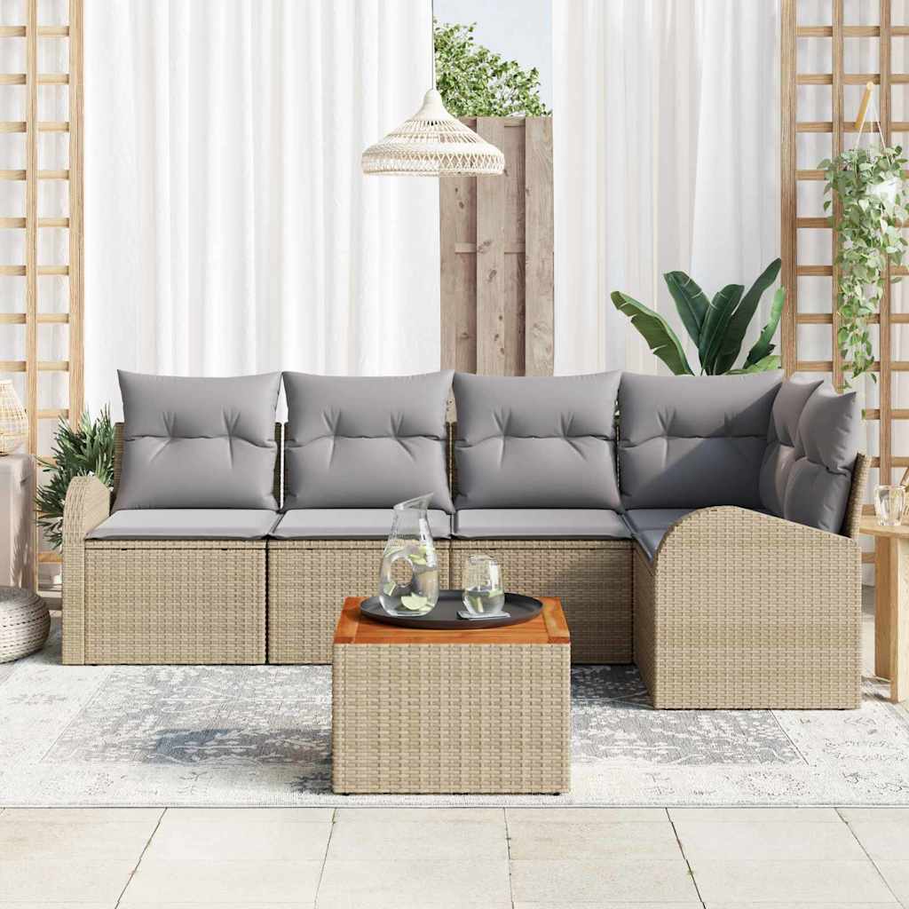 Havesofa Sæt 6 stk. Beige og lys grå polyrattan