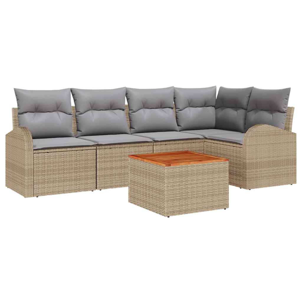 Havesofa Sæt 6 stk. Beige og lys grå polyrattan