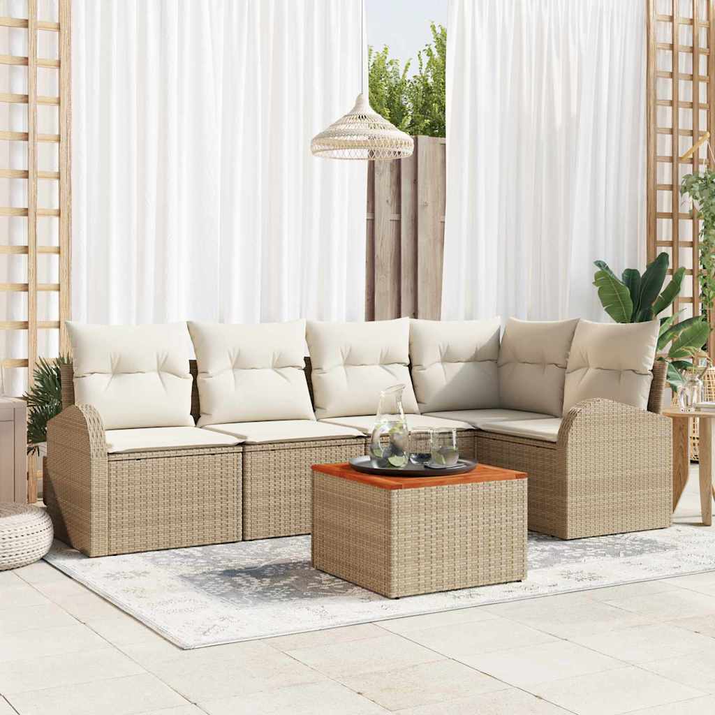 Havesofa Sæt 6 stk. Beige og creme polyrattan