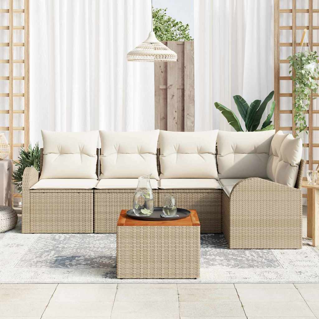 Havesofa Sæt 6 stk. Beige og creme polyrattan