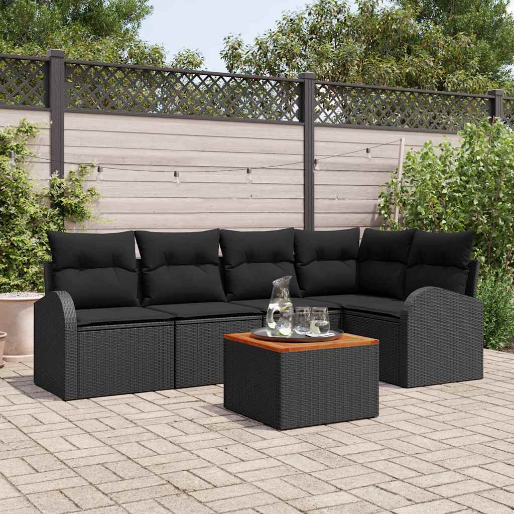 Havesofa Sæt 6 stk. Sort polyrattan