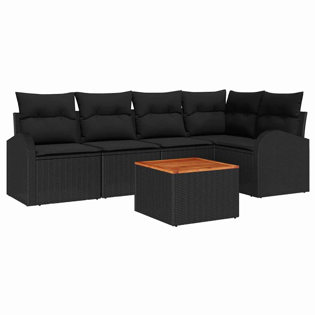 Havesofa Sæt 6 stk. Sort polyrattan