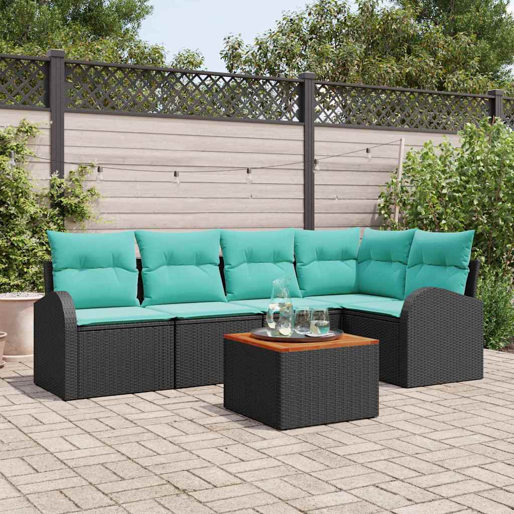 Havesofa Sæt 6 stk. Sort og turkis polyrattan