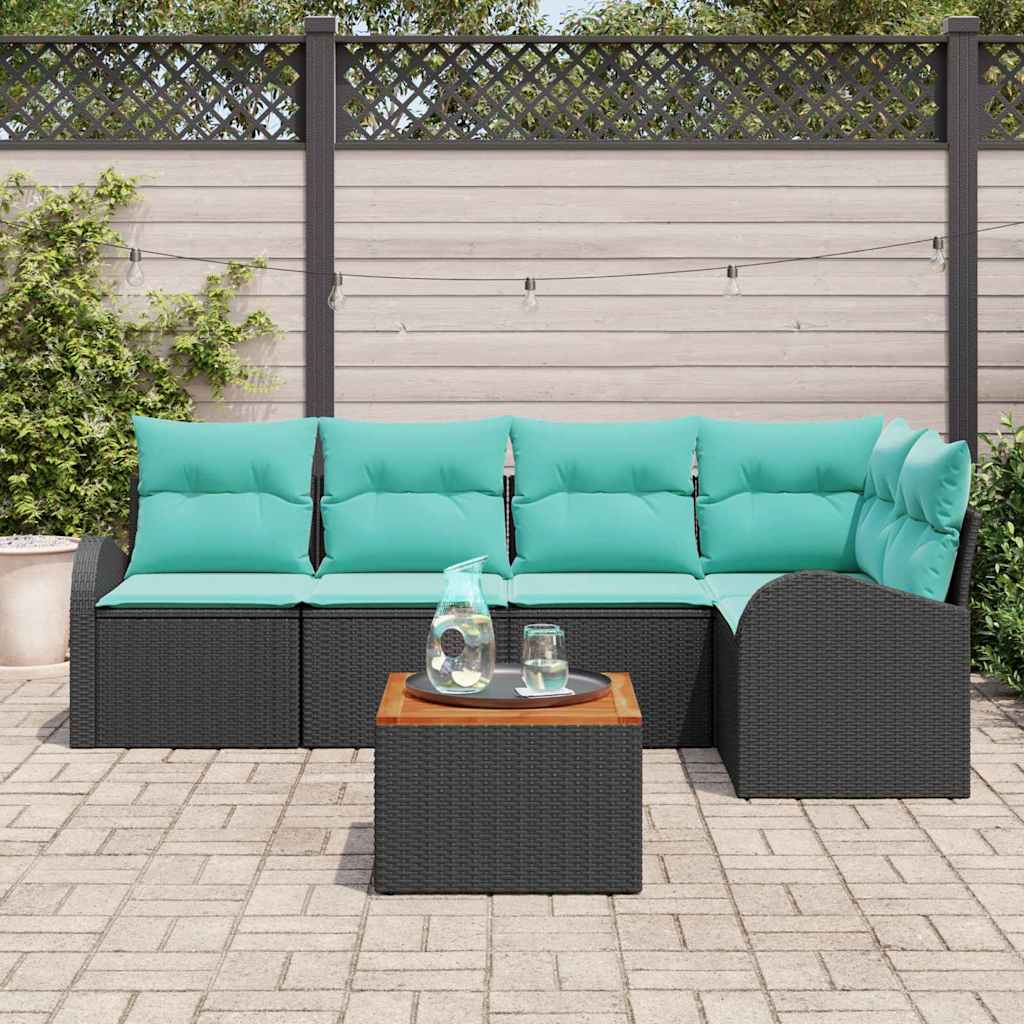 Havesofa Sæt 6 stk. Sort og turkis polyrattan
