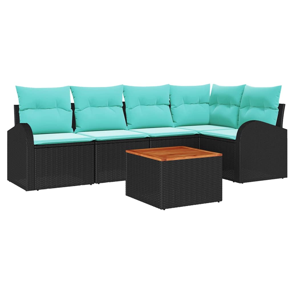 Havesofa Sæt 6 stk. Sort og turkis polyrattan