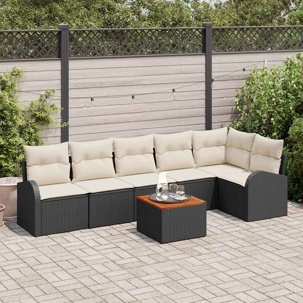 Havesofa Sæt 7 stk. Sort og Cream polyrattan