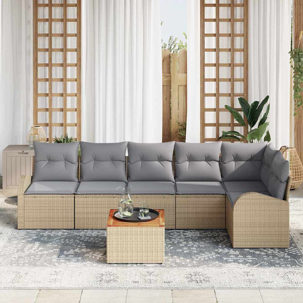 Havesofa Sæt 7 stk. Beige og lys grå polyrattan