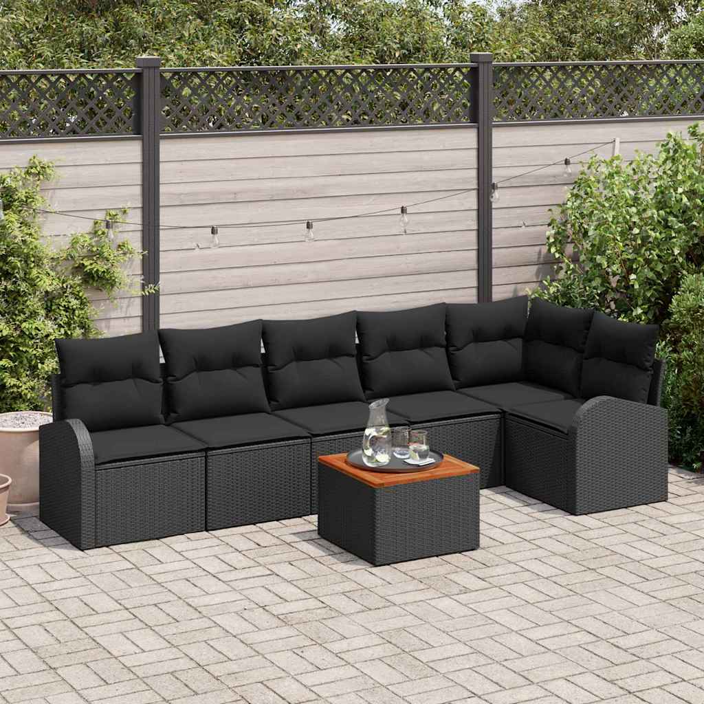 Havesofa Sæt 7 stk. Sort polyrattan