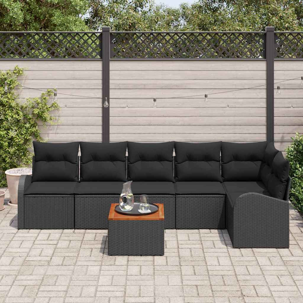 Havesofa Sæt 7 stk. Sort polyrattan