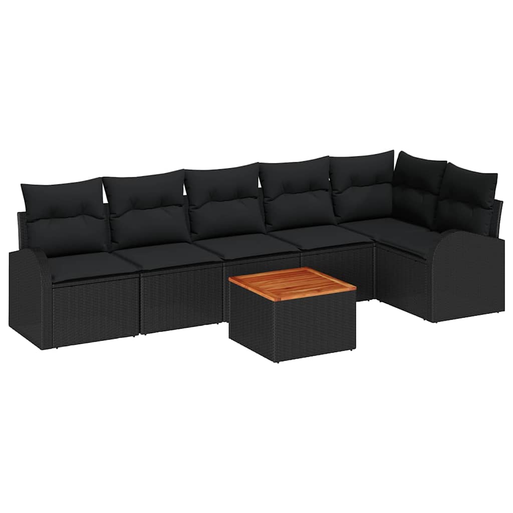 Havesofa Sæt 7 stk. Sort polyrattan