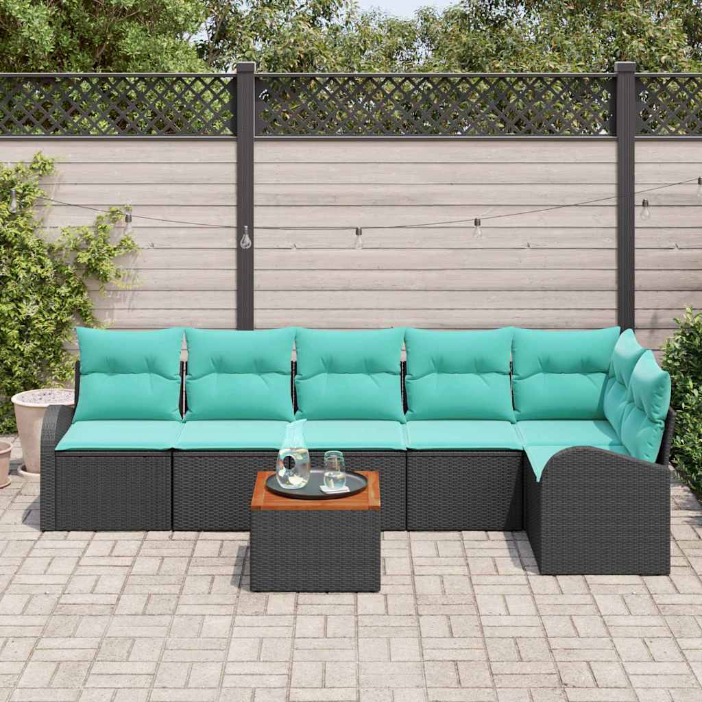 Havesofa Sæt 7 stk. Sort og turkis polyrattan