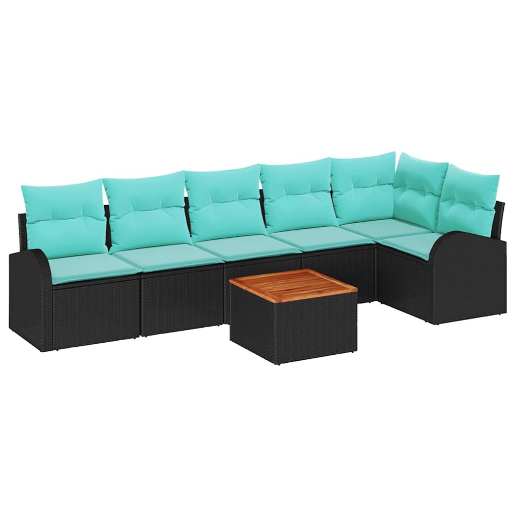 Havesofa Sæt 7 stk. Sort og turkis polyrattan