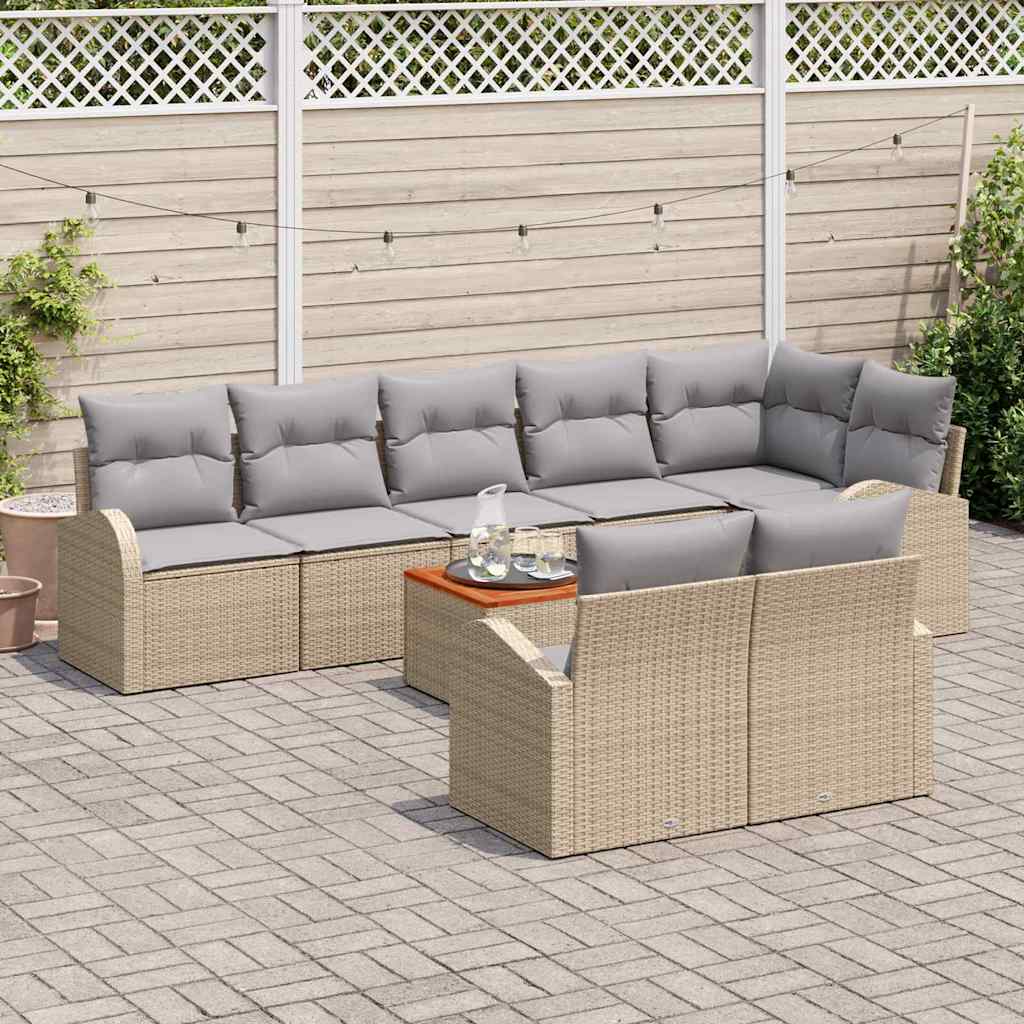 Havesofa Sæt 9 stk. Beige og lys grå polyrattan