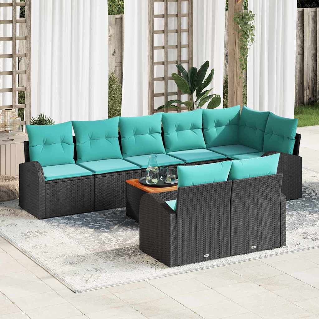 Havesofa Sæt 9 stk. Sort og turkis polyrattan