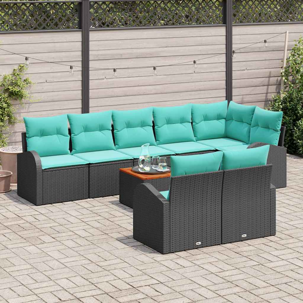 Havesofa Sæt 9 stk. Sort og turkis polyrattan